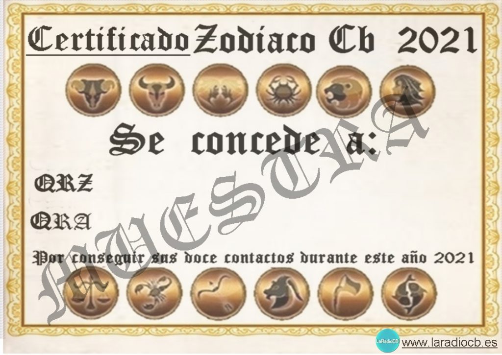 QSL y Diploma Zodiaco en CB27Mhz 2021